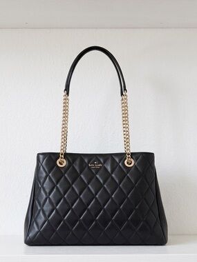 Kate Spade Carey Quilted Smooth Leather Tote Bag Black NWT